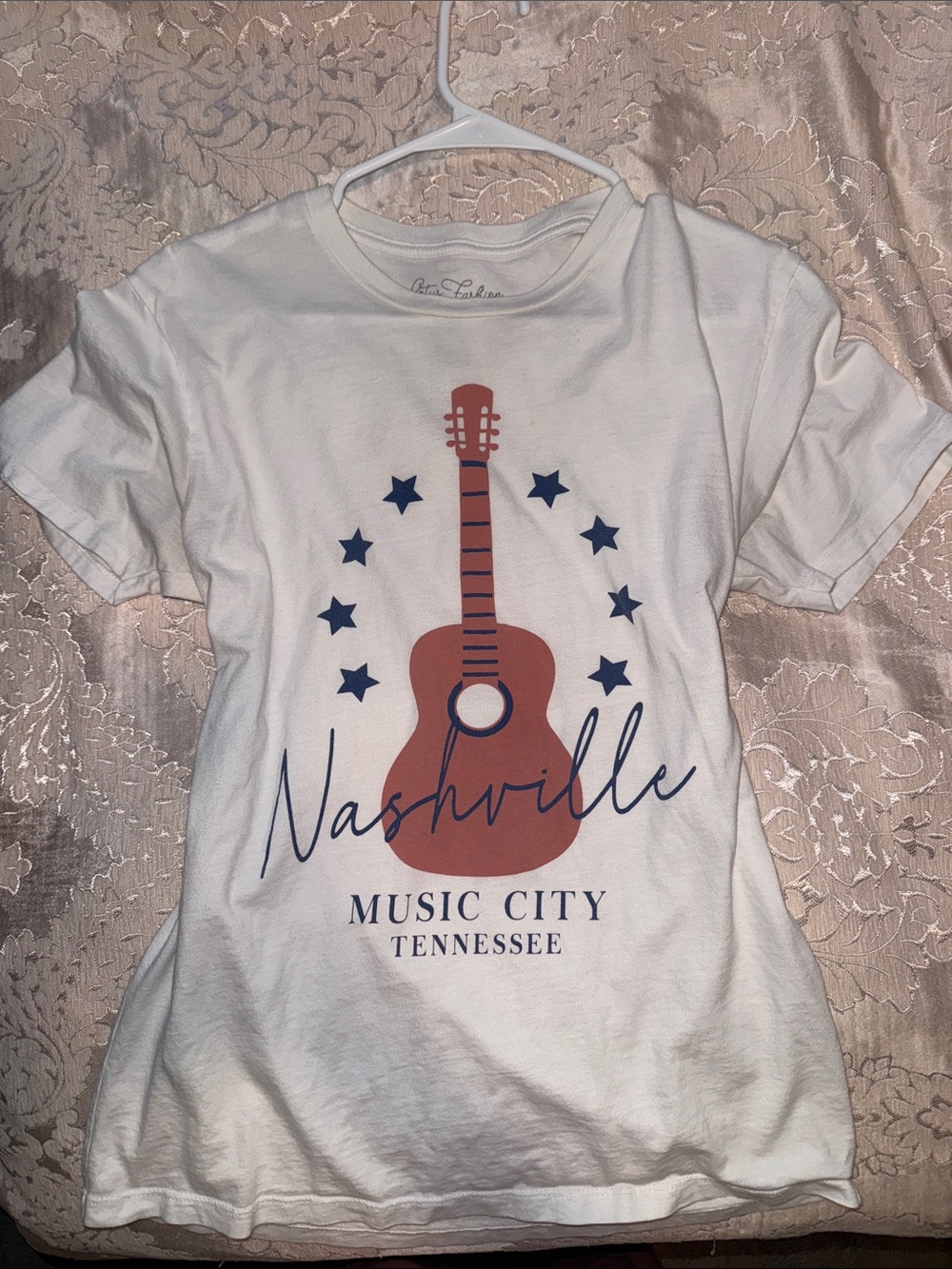 Nashville Music City Graphic Tee - White with Rust Guitar - Anita Parker